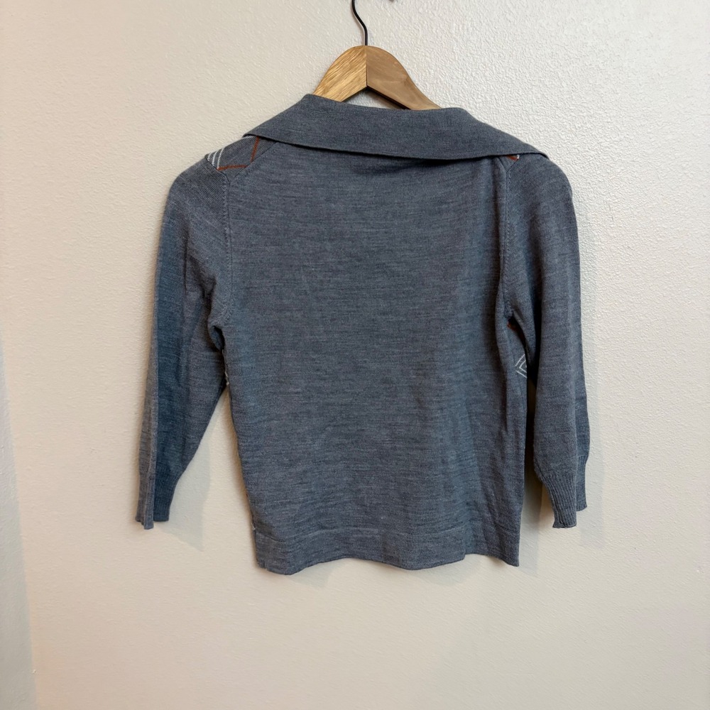 Sisley Sweater S Grey Argyle Wool Blend Preppy V-Neck Italy - Picture 5 of 8